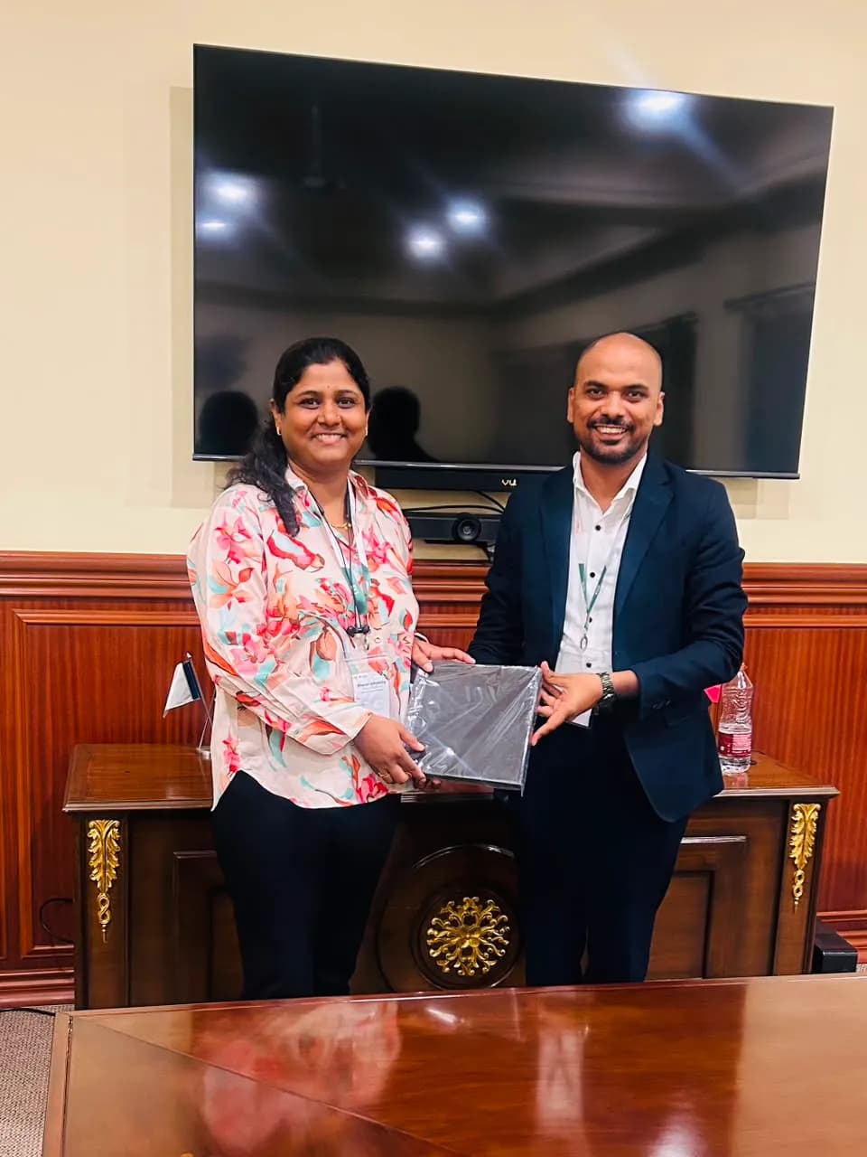 An industry partner being presented with a memento at the Recruitathon